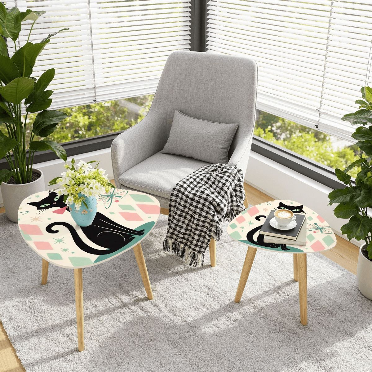 🐾 Atomic Cat Triangle Side Table – MCM Accent Piece (Made in USA)