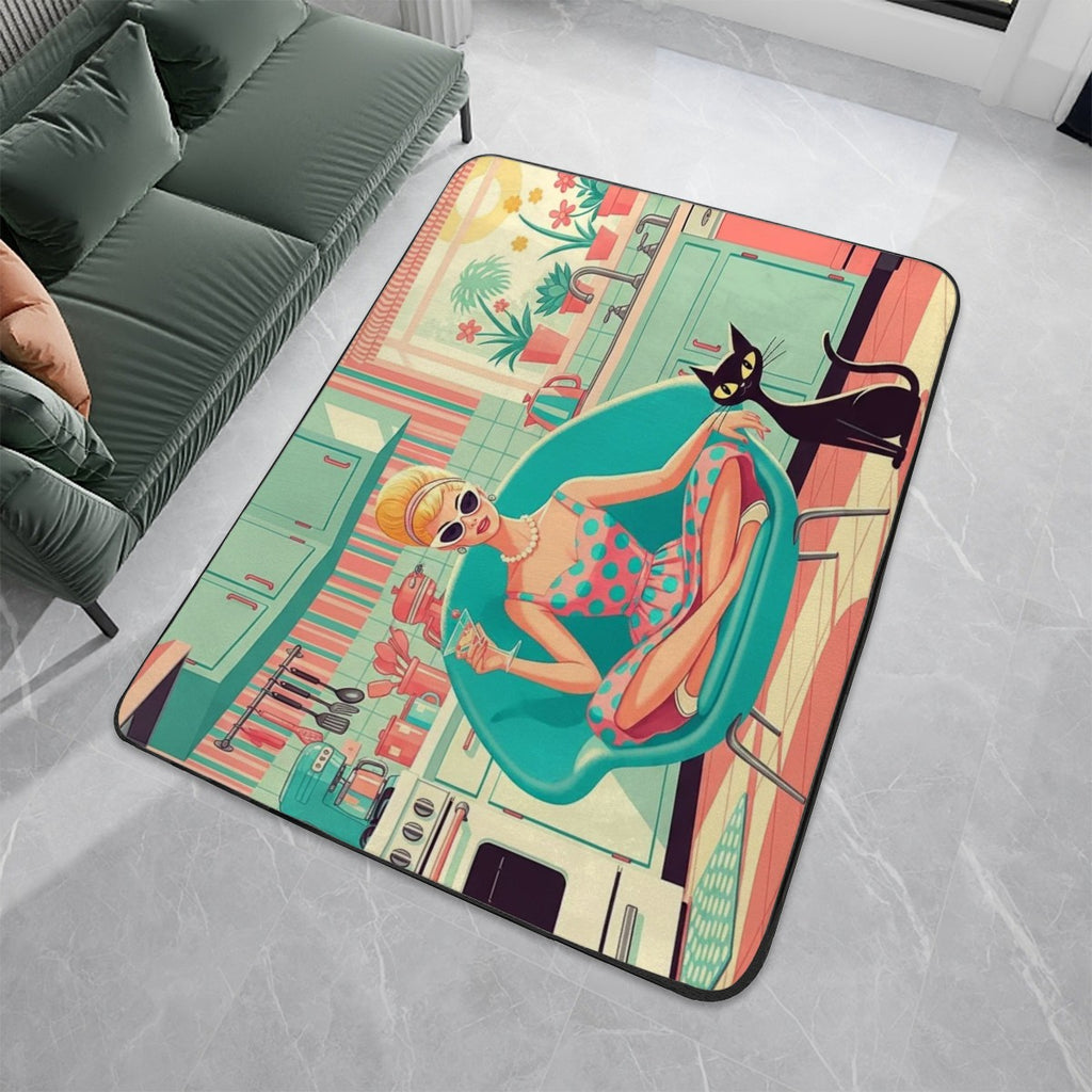 Atomic Age Oasis: Large Flannel Non-Slip Area Rug – Your Mid-Century Dreamscape!