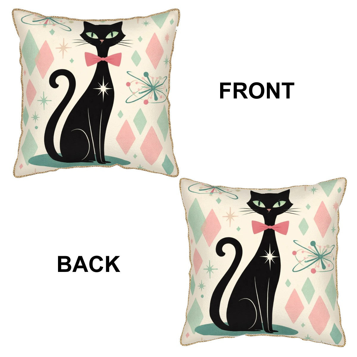 🐾 Atomic Cat Velvet Pillow – Double-Sided MCM Glam with Core Included