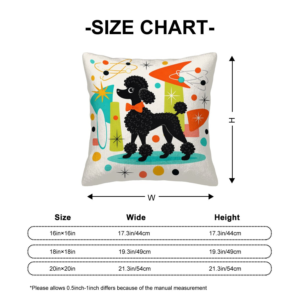 🐩 Atomic Poodle Corduroy Throw Pillow with Core – Double-Sided Design