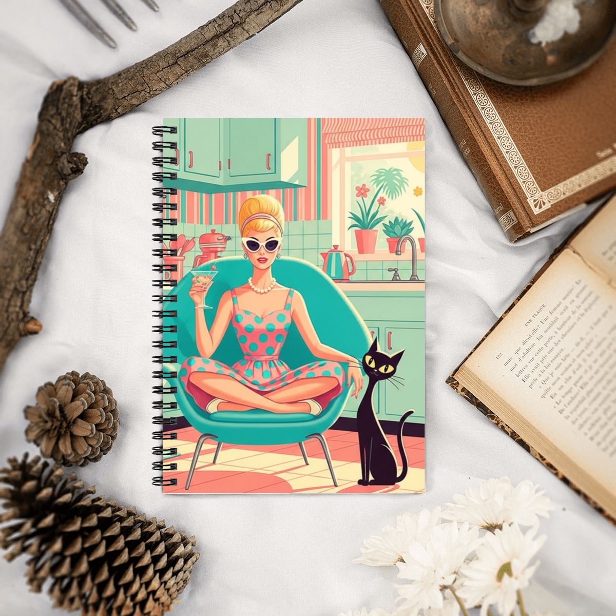 🧁 Atomic Housewife Spiral Notebook – MCM Kitsch Edition