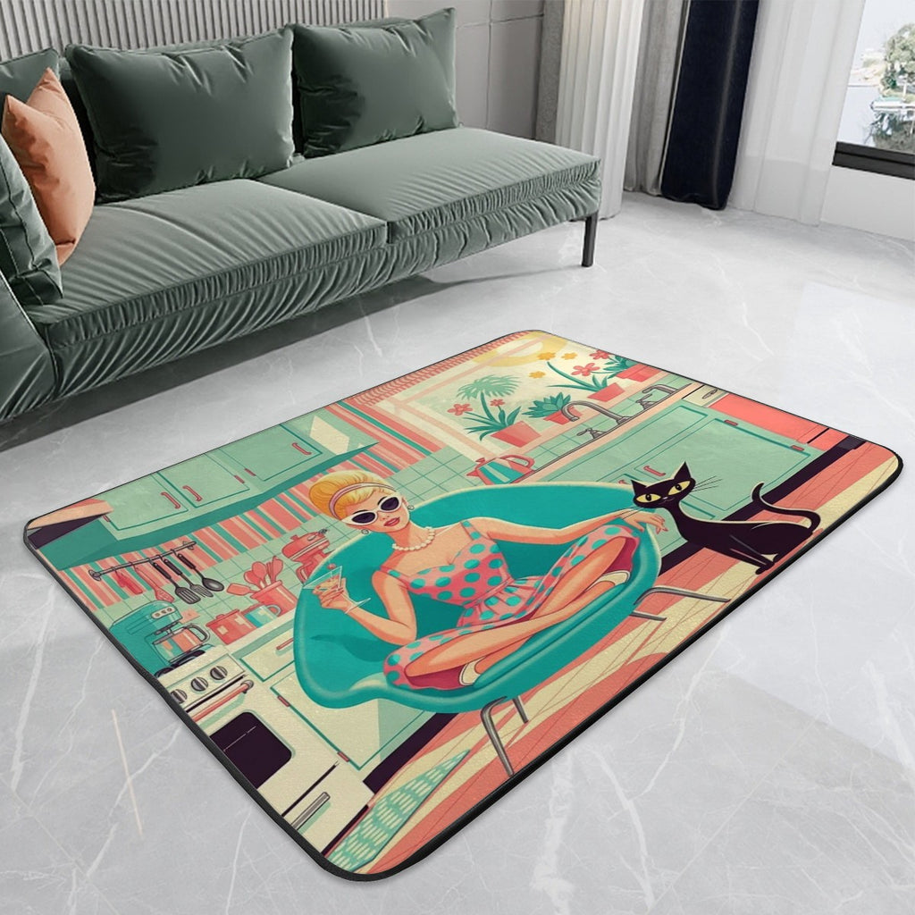 Atomic Age Oasis: Large Flannel Non-Slip Area Rug – Your Mid-Century Dreamscape!