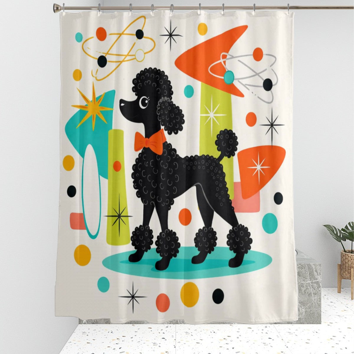 🐩 Atomic Poodle Bathroom Shower Curtain – 60"x72"