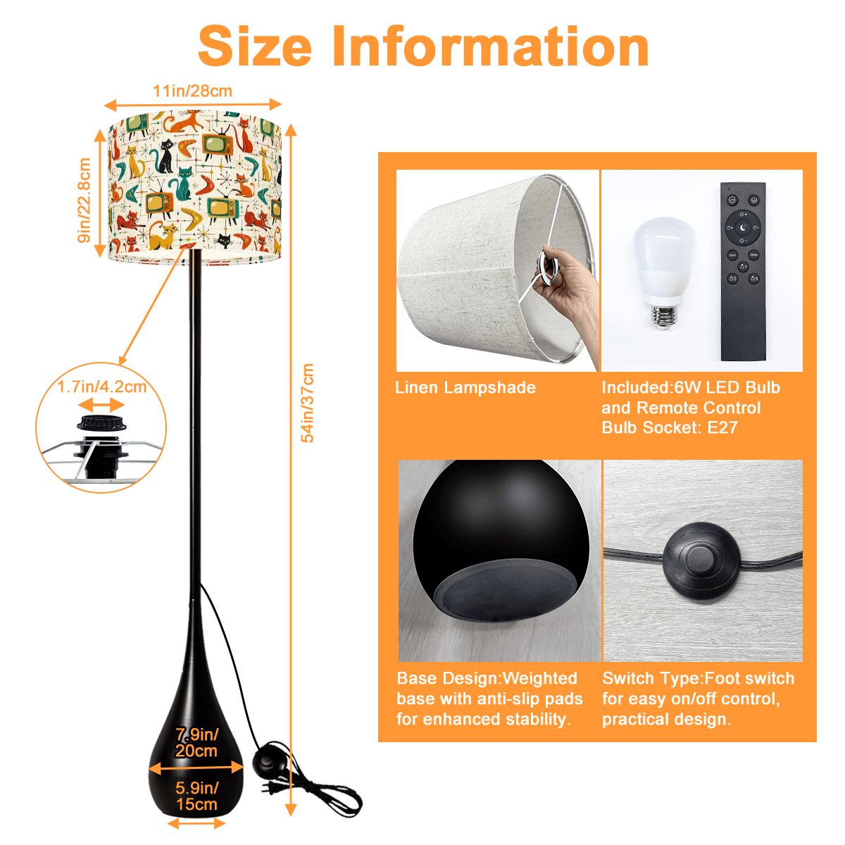 🐾 Atomic Jungle Teardrop Floor Lamp – MCM Ambient Glow with Remote & Bulb