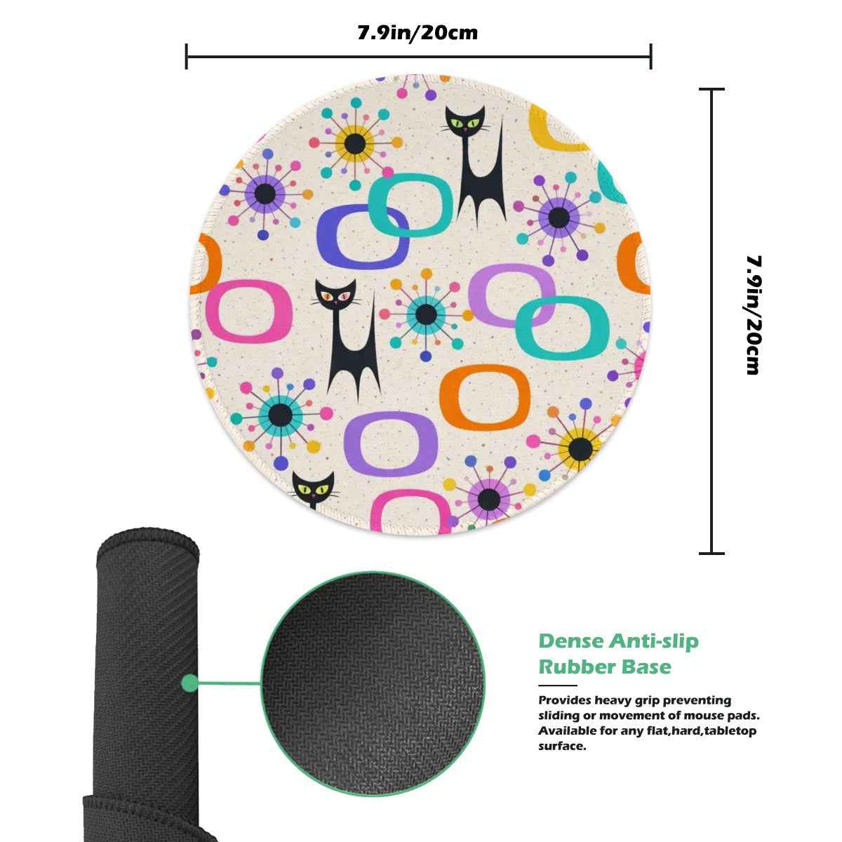 Atomic Cat & Circles Round Mouse Pad - Paws-itively Retro!