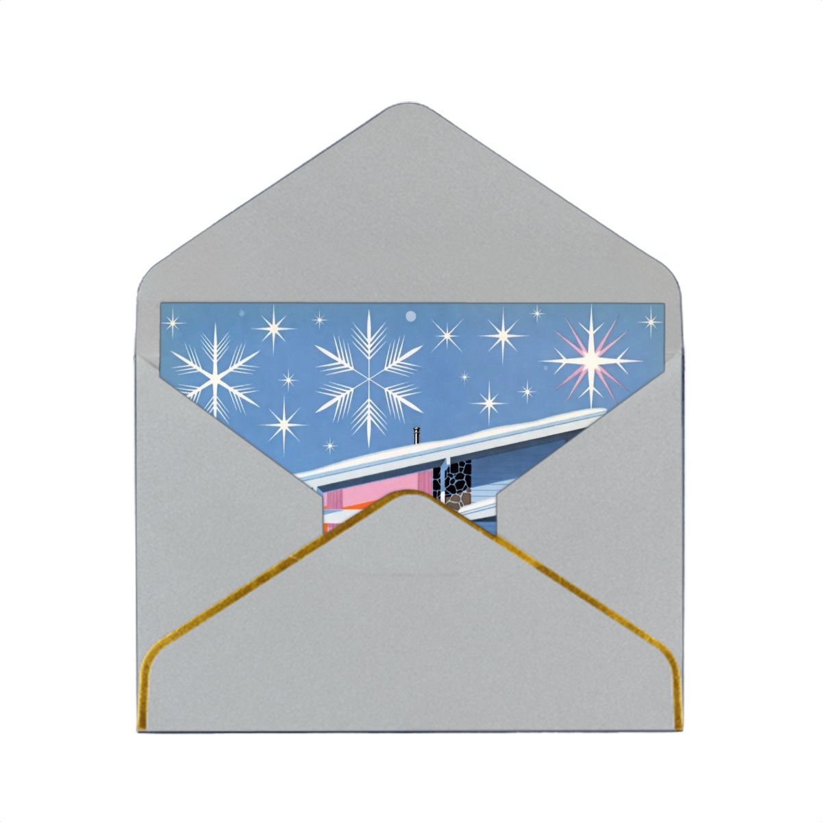 🎆 Atomic Kitsch Golden Edge Greeting Card – Fireworks &amp; Festive Lights Edition (Horizontal)