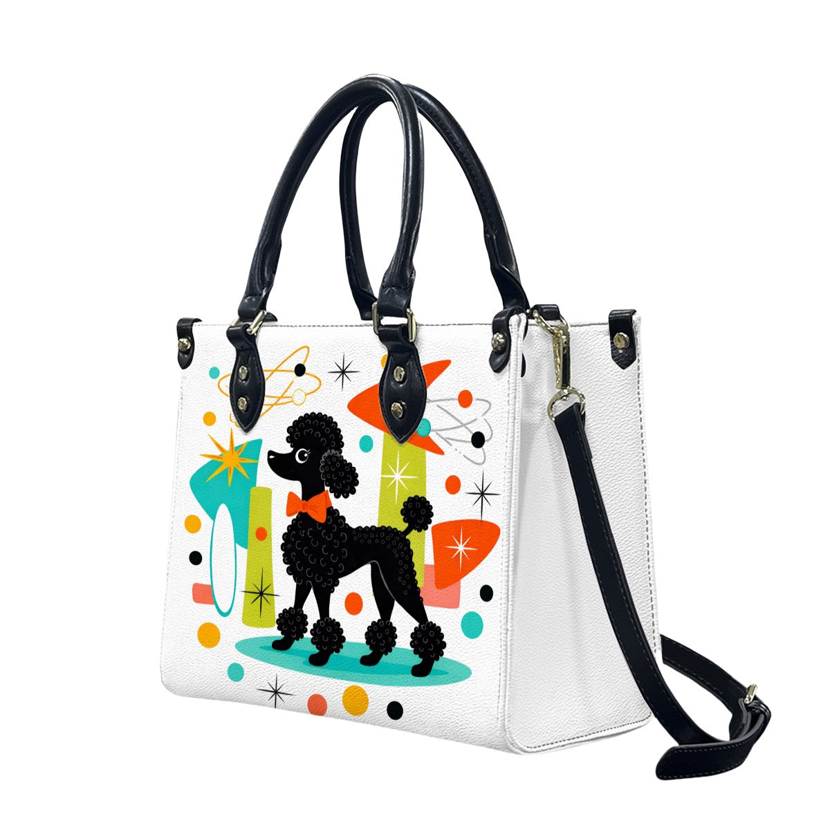 🐩 Atomic Poodle PU Tote Bag – Retro Statement Handbag