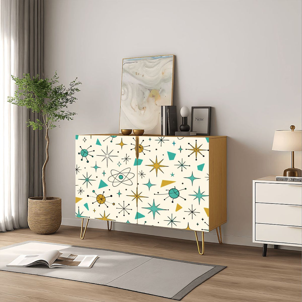 Atomic Starburst Mid-Century Modern Wooden Storage Cabinet - Kitsch &amp; Chic! 🚀