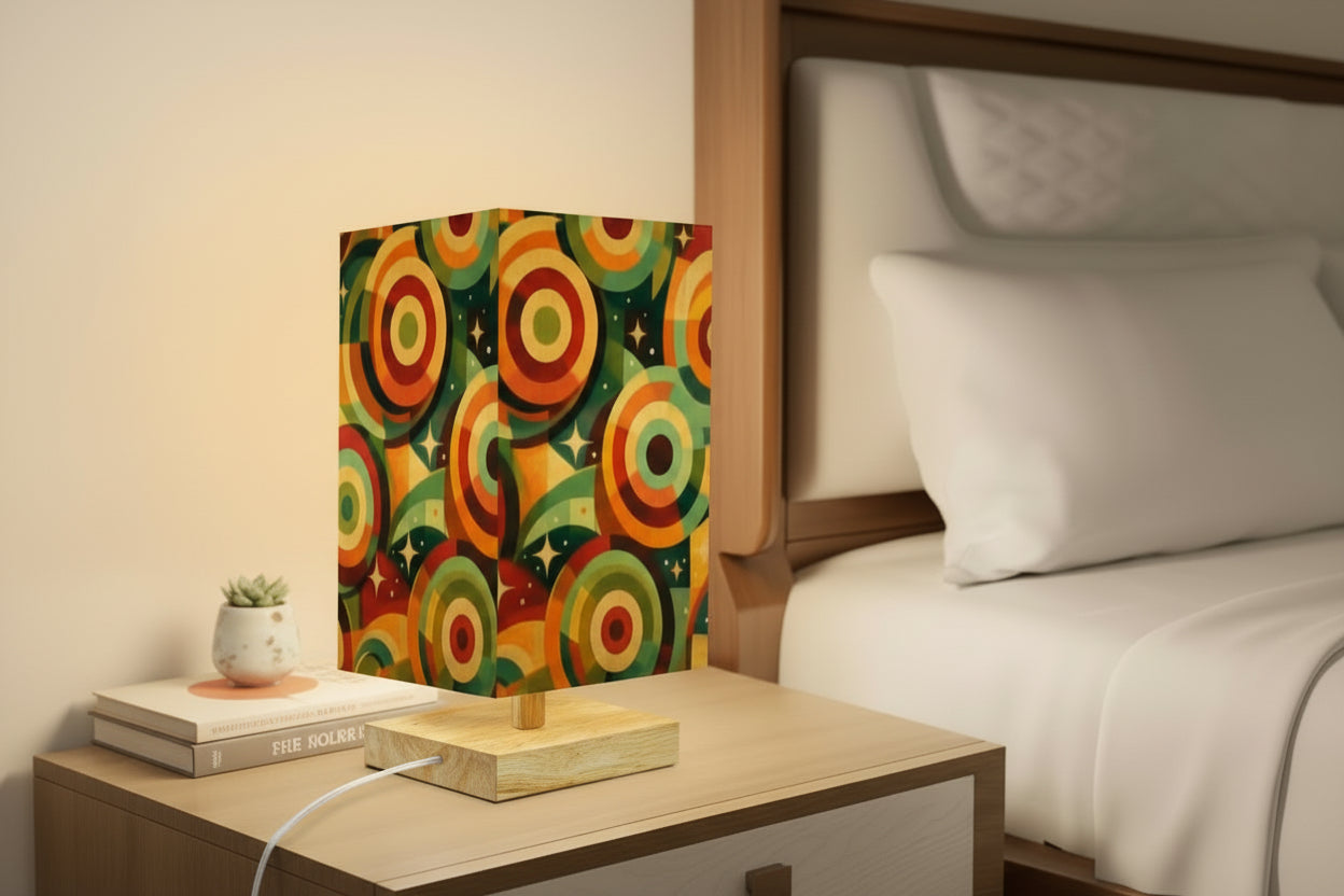 Retro Rings & Starbursts Square Table Lamp - Groove is in the Light!