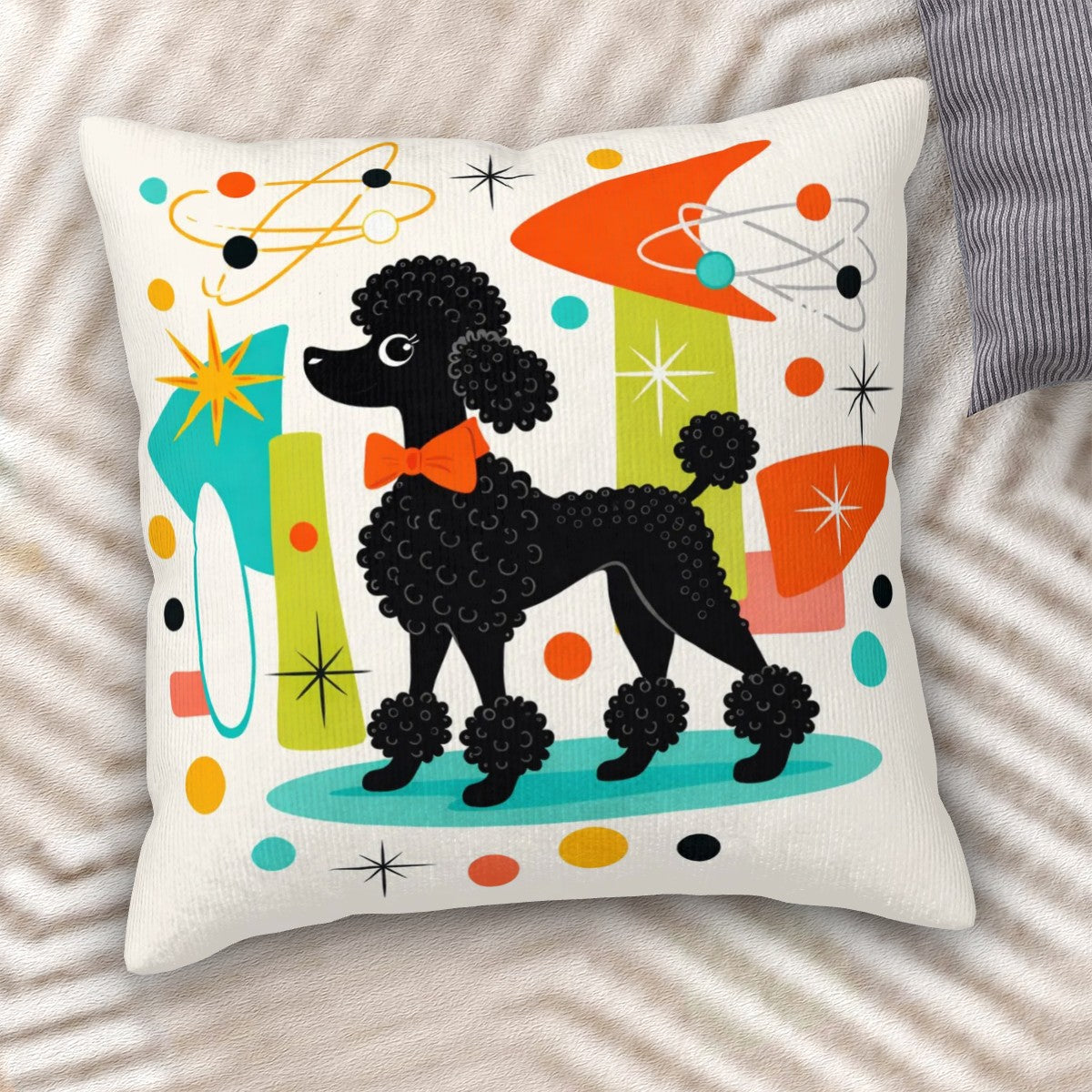 🐩 Atomic Poodle Corduroy Throw Pillow with Core – Double-Sided Design