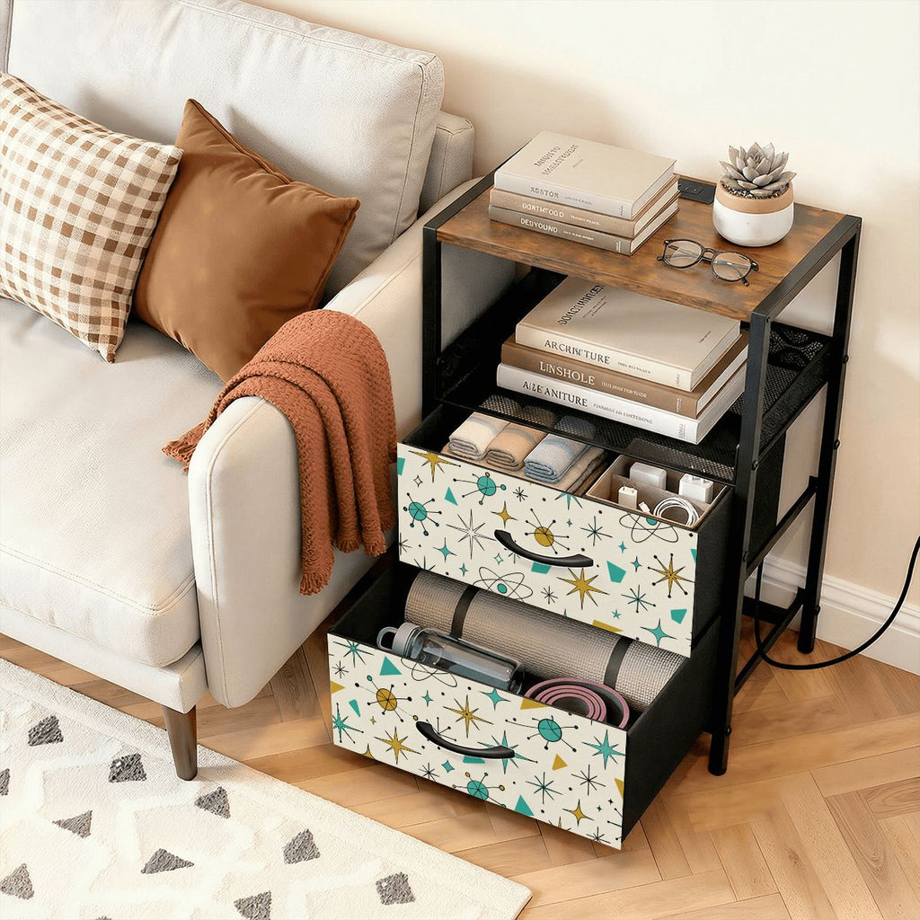 2-Drawer Bedside Table with Built-In Power Strip