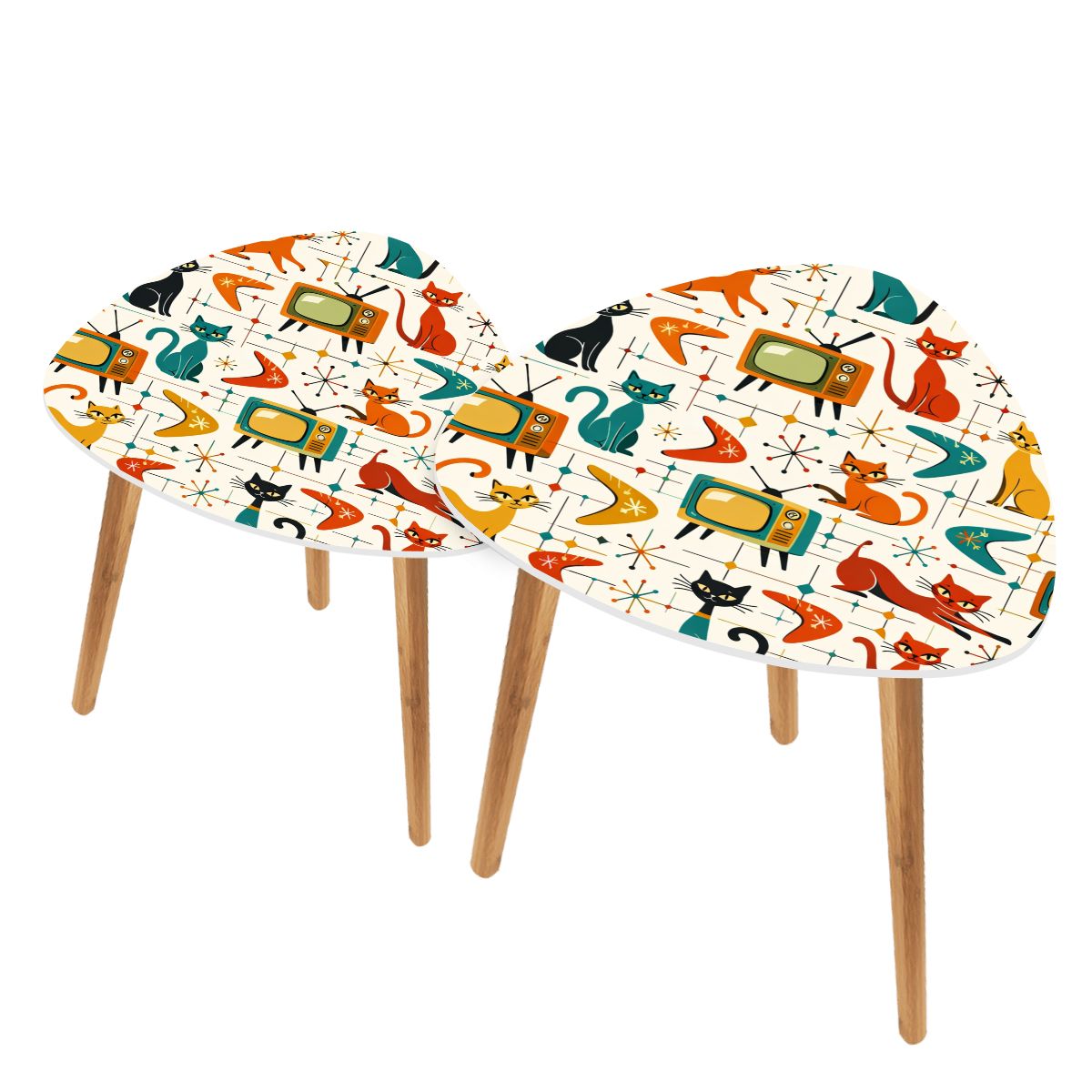 🦊 Atomic Forest Triangle Coffee Table Set – MCM Nesting Duo (Made in USA)