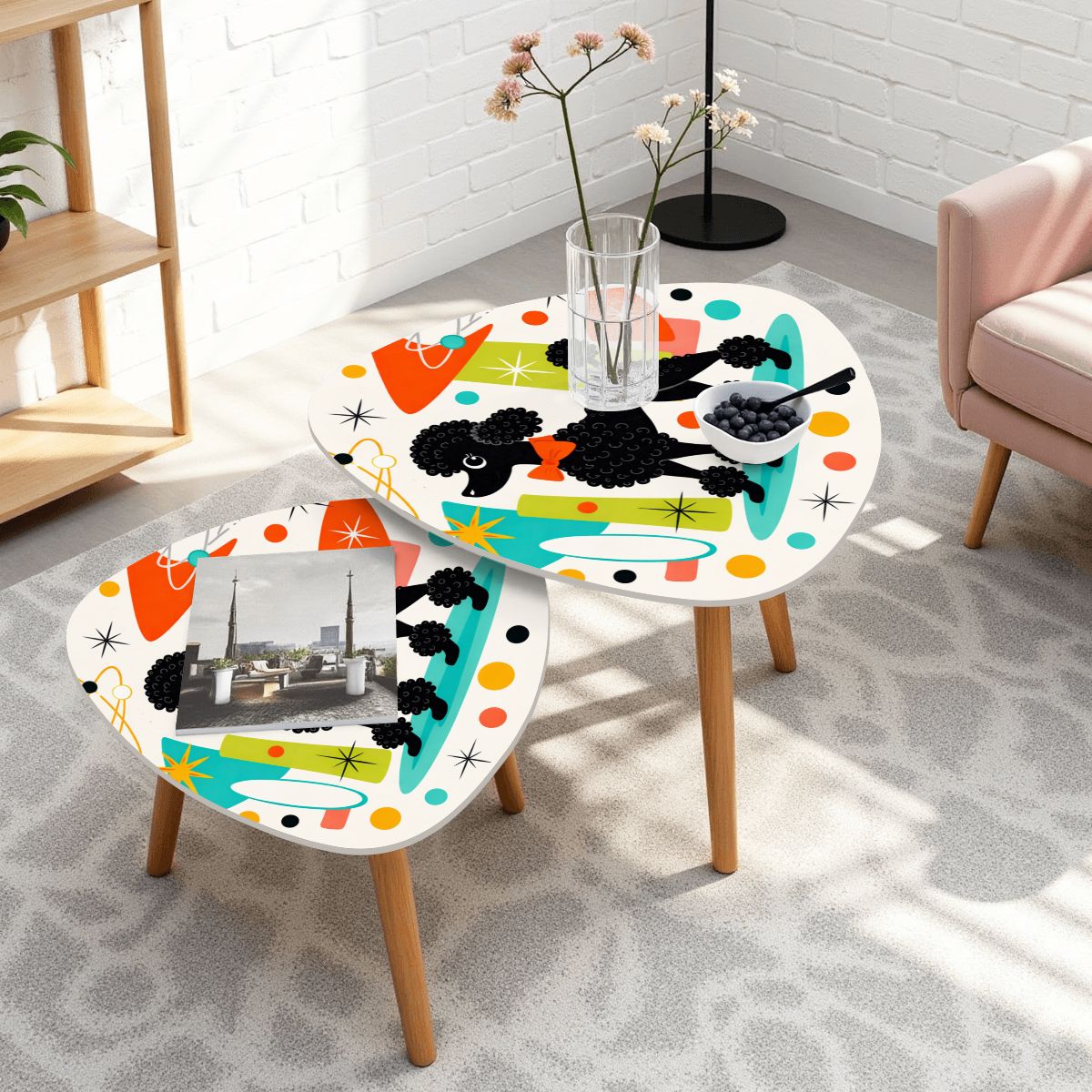 🐩 Atomic Poodle Nesting Side Tables – Set of 2