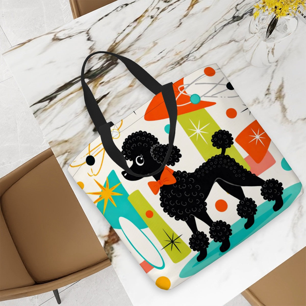 Poodle Power Tote: Large Capacity Mid-Century Kitsch Shoulder Bag – Unleash Your Inner Glam!