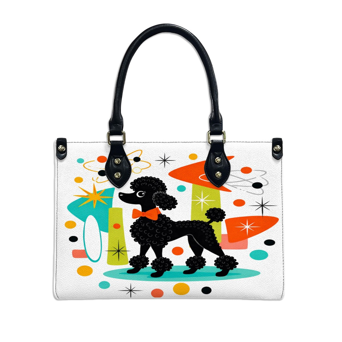 🐩 Atomic Poodle PU Tote Bag – Retro Statement Handbag