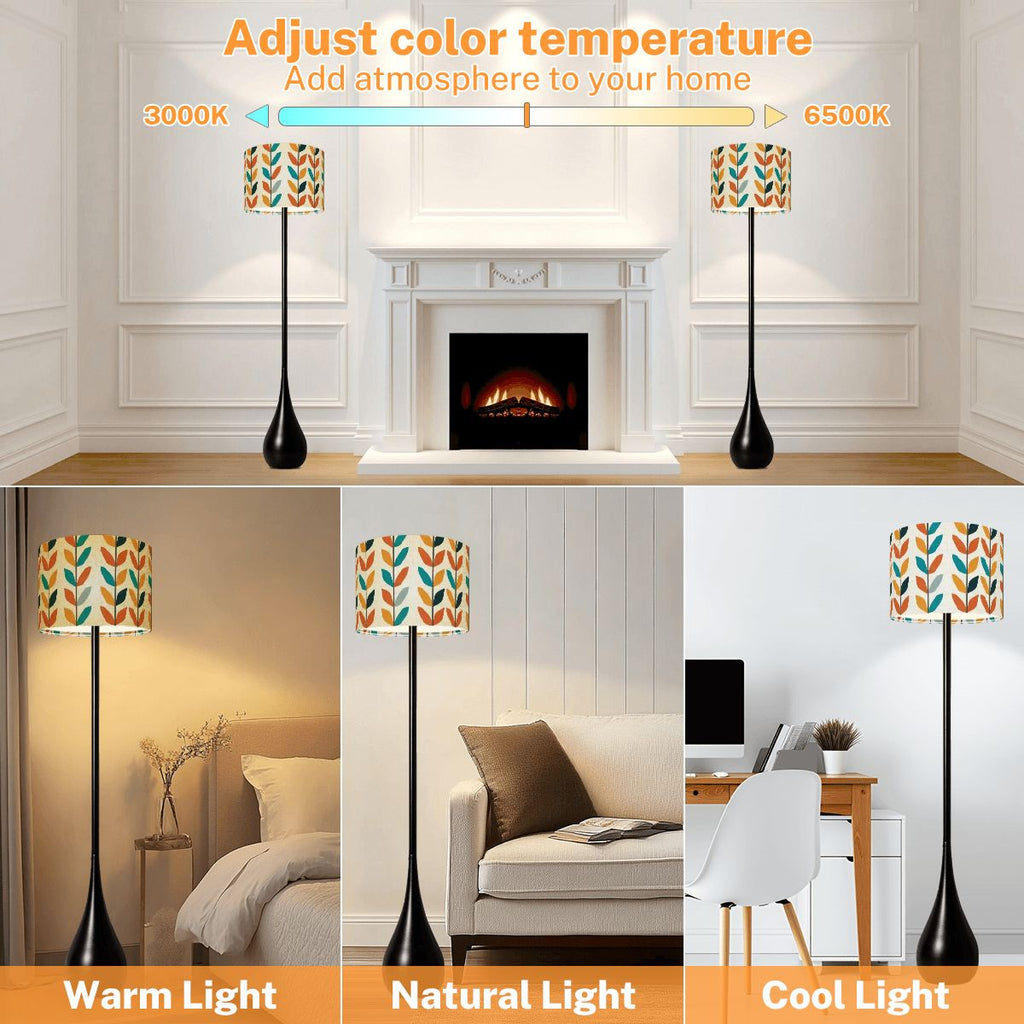 Scandi-Mod Leaf Teardrop Floor Lamp | Retro Botanical | Smart LED & Remote
