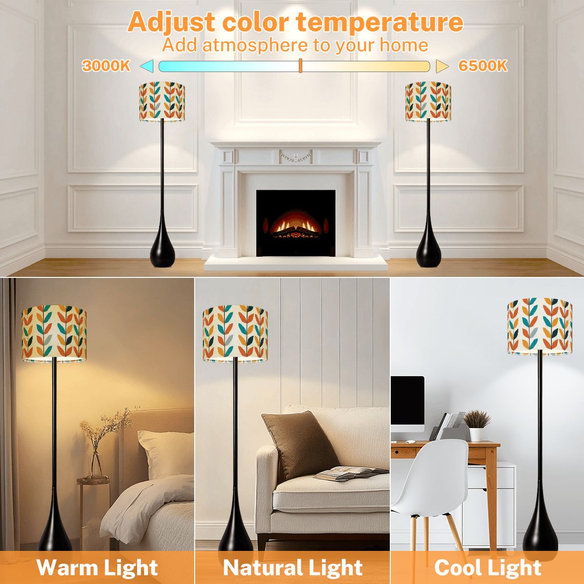 Scandi-Mod Leaf Teardrop Floor Lamp | Retro Botanical | Smart LED & Remote