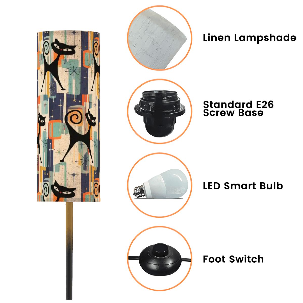 Atomic Cool Cat Slim Floor Lamp | Made in USA | Dimmable Smart LED & Remote