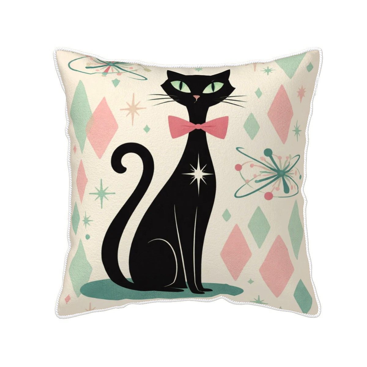 🐾 Atomic Cat Velvet Pillow – Double-Sided MCM Glam with Core Included