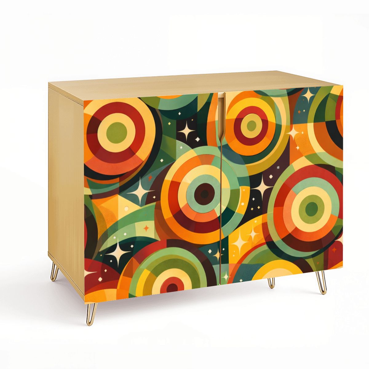Wooden Storage Cabinet – Retro Atomic Print (Made in USA)