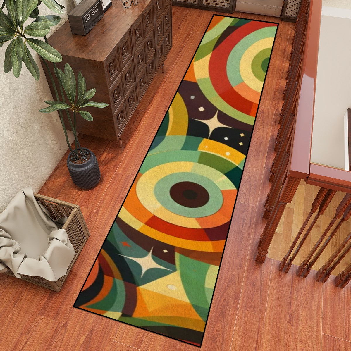 Retro Rings & Starbursts Runner Rug - Groove Your Hallways!