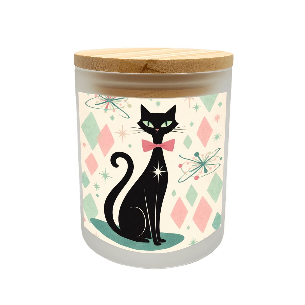 🕯️ Atomic Kitsch Frosted Glass Jar – Black Cat Edition