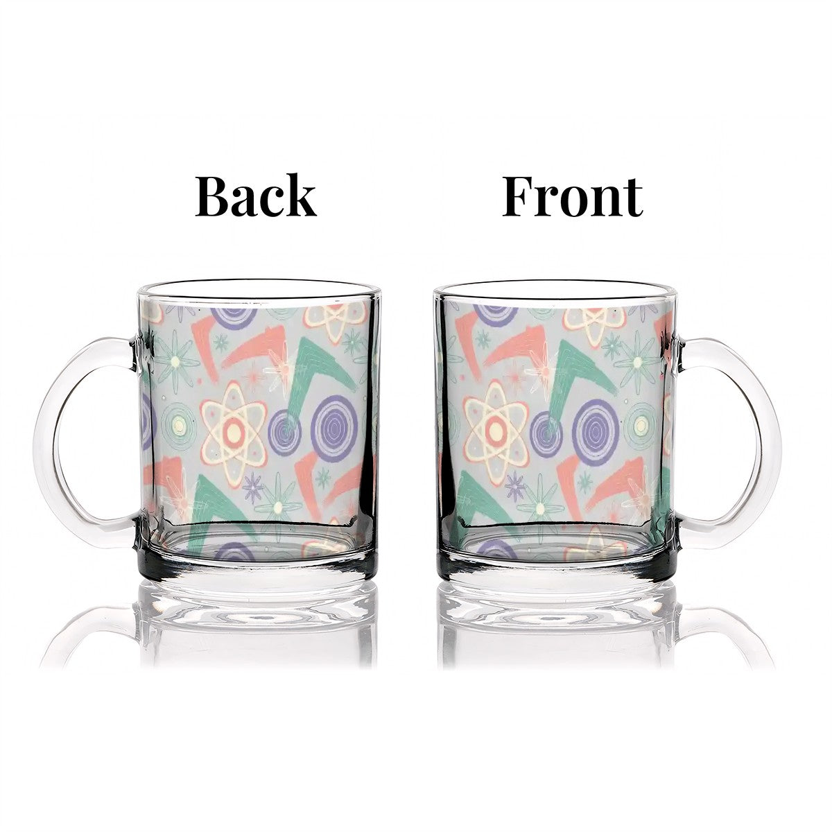 ☕ Atomic Kitsch Glass Coffee Cup – Pastel Floral Geometry Edition (12oz)
