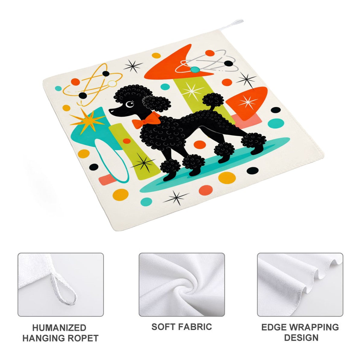 🐩 Atomic Poodle Hanging Hand Towel – Superfine Fiber with Lanyard