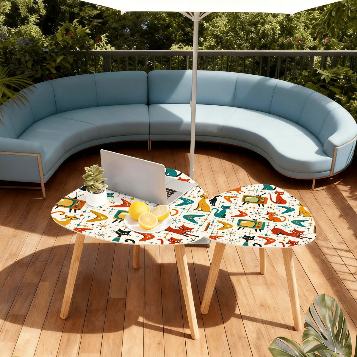 🦊 Atomic Forest Triangle Coffee Table Set – MCM Nesting Duo (Made in USA)