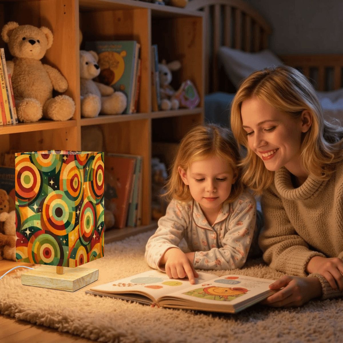 Retro Rings & Starbursts Square Table Lamp - Groove is in the Light!
