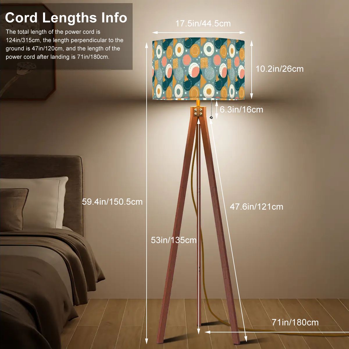 Cosmic Orbit Geometric Tripod Floor Lamp | Dark Teal & Peach | Made in USA