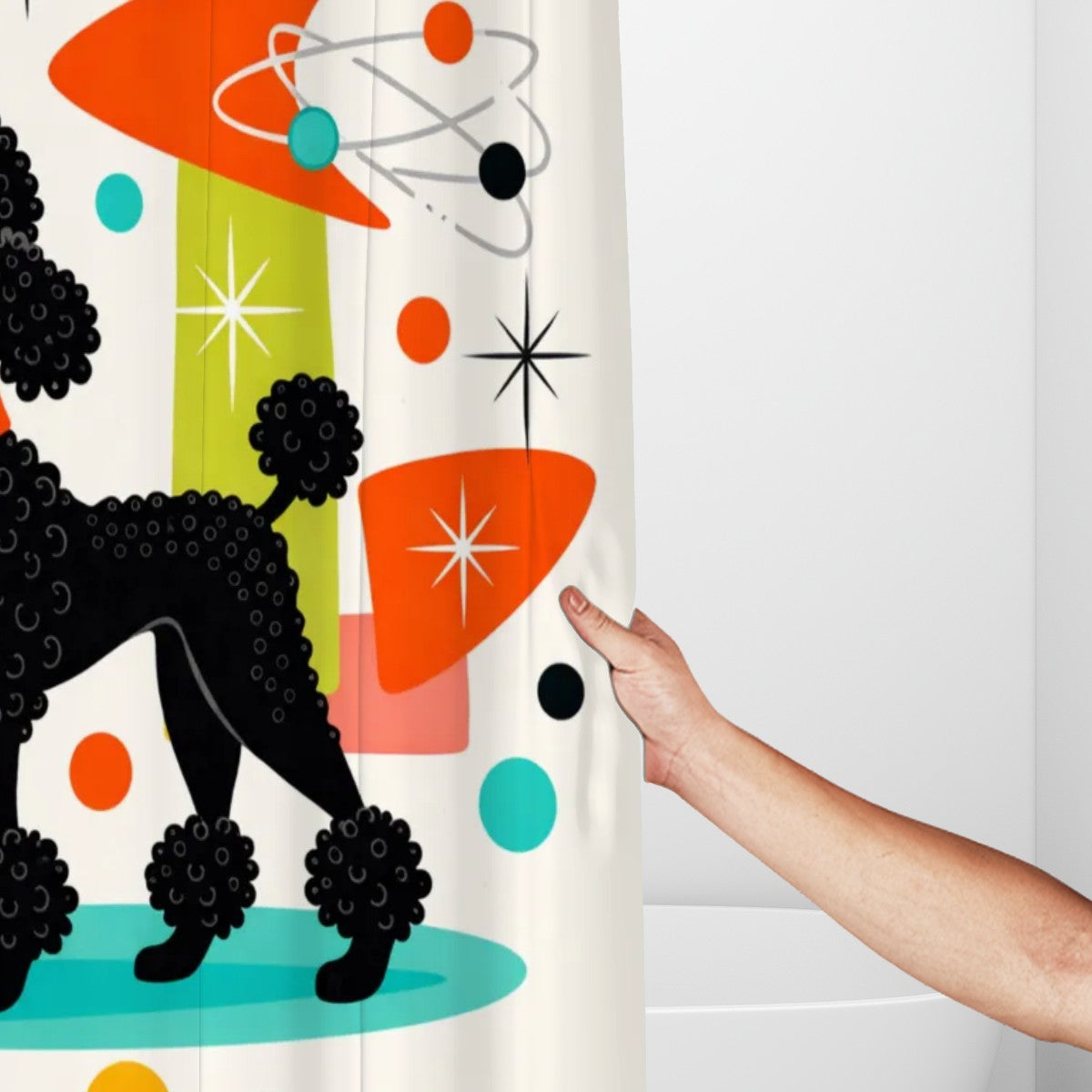 🐩 Atomic Poodle Bathroom Shower Curtain – 60"x72"