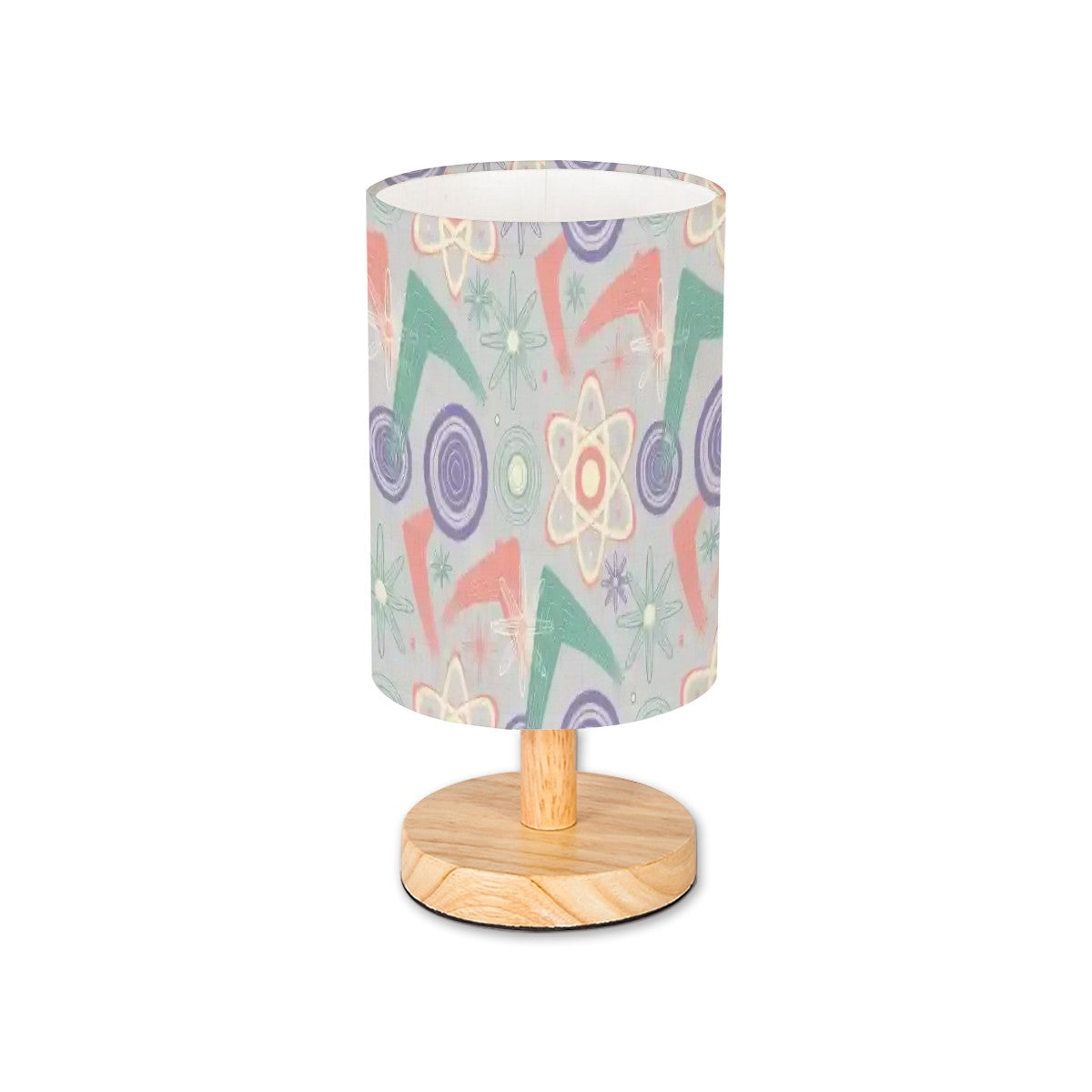 💡 Atomic Kitsch Cylindrical Table Lamp – Pastel Abstract Edition