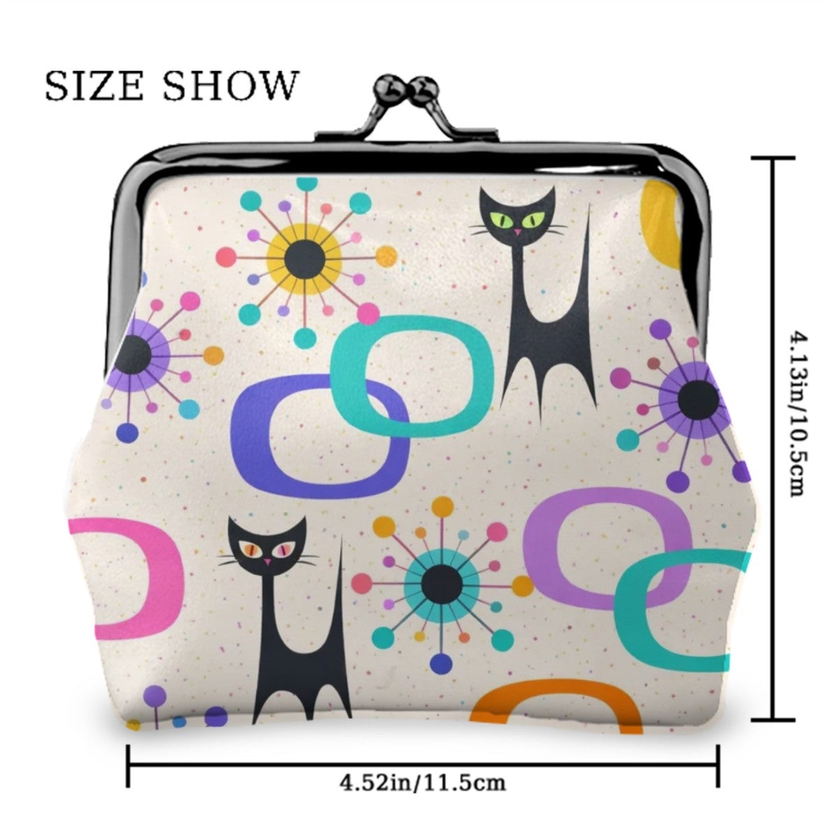 Atomic Cat & Circles Kiss Lock Coin Purse - Purr-fectly Retro!