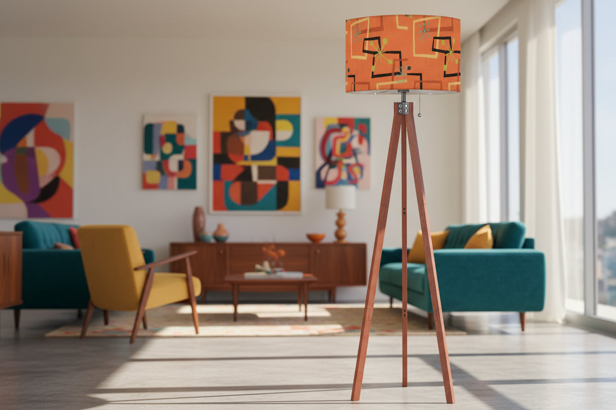 Atomic Rust Starburst Tripod Floor Lamp | Made in USA | Smart LED & Remote