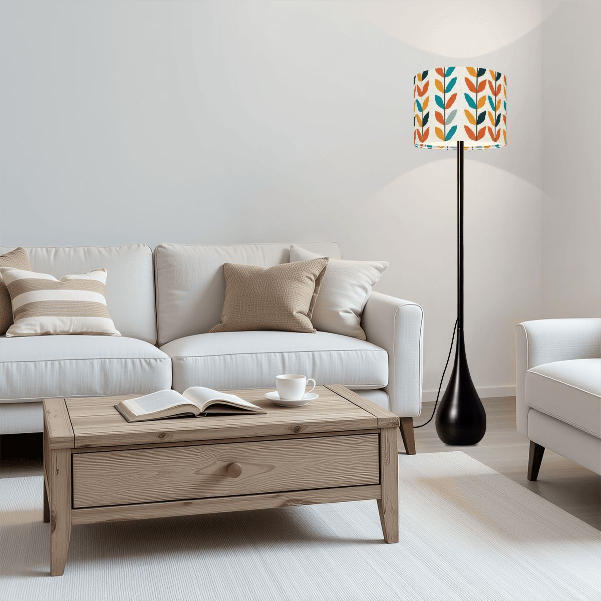 Scandi-Mod Leaf Teardrop Floor Lamp | Retro Botanical | Smart LED & Remote
