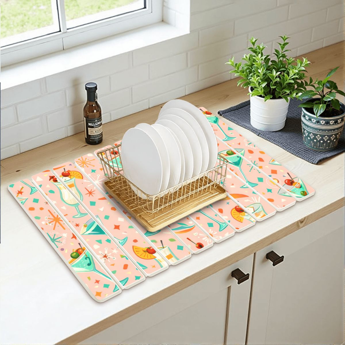 🍽️ Atomic Kitsch Diatomaceous Earth Drying Mat – Floral Absorption Edition