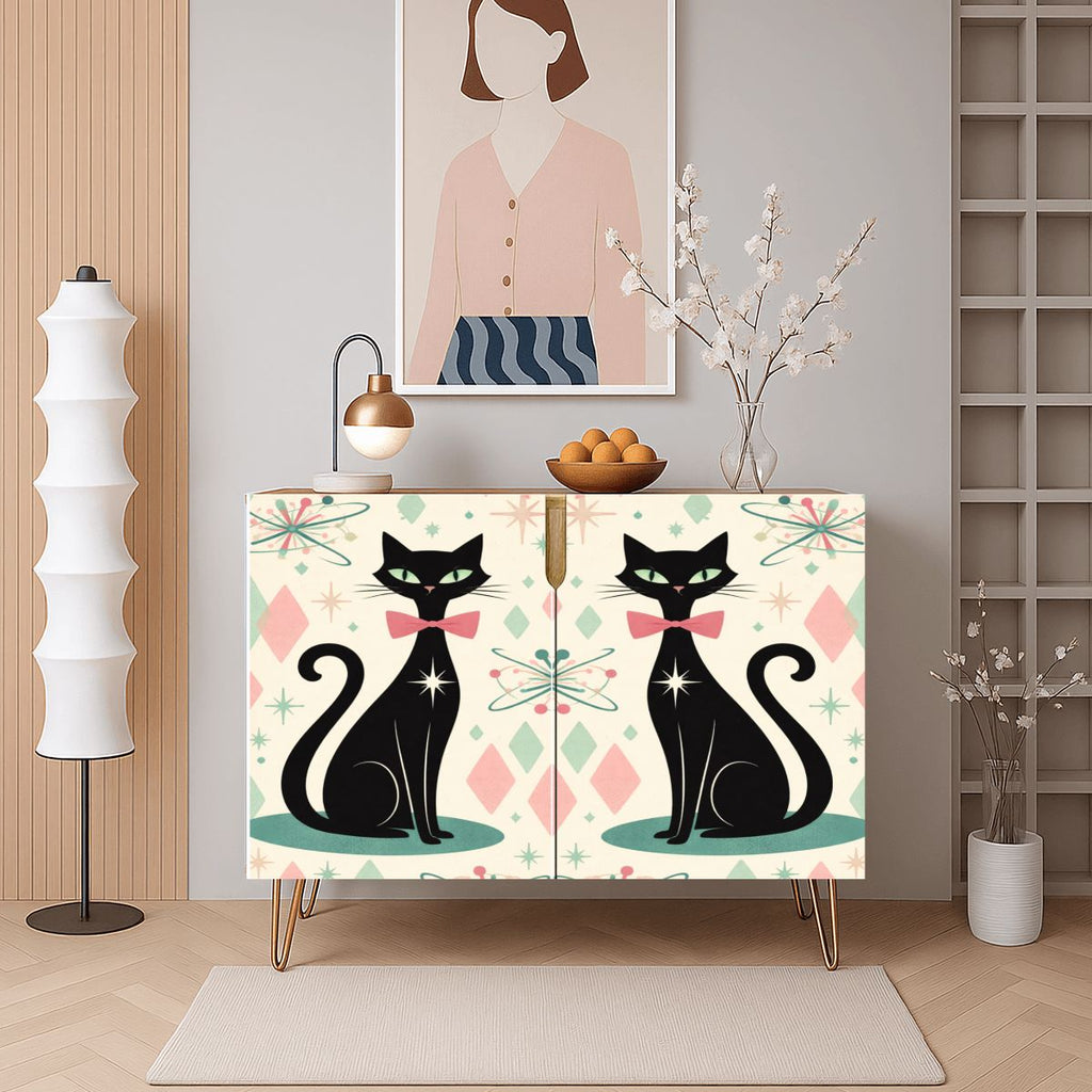 🐾 Atomic Cat Wooden Storage Cabinet – MCM Starburst Edition (Made in USA)