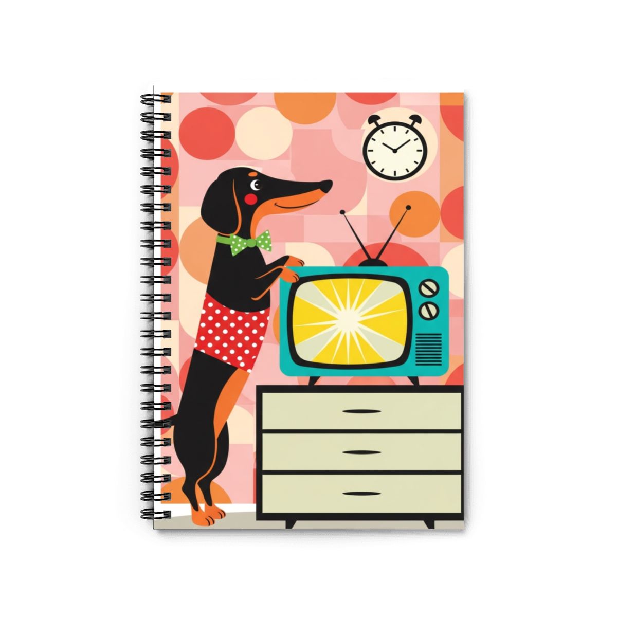📓 Atomic Kitsch Spiral Notebook – Dachshund TV Diva Edition