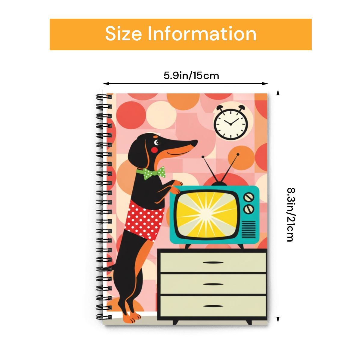 📓 Atomic Kitsch Spiral Notebook – Dachshund TV Diva Edition