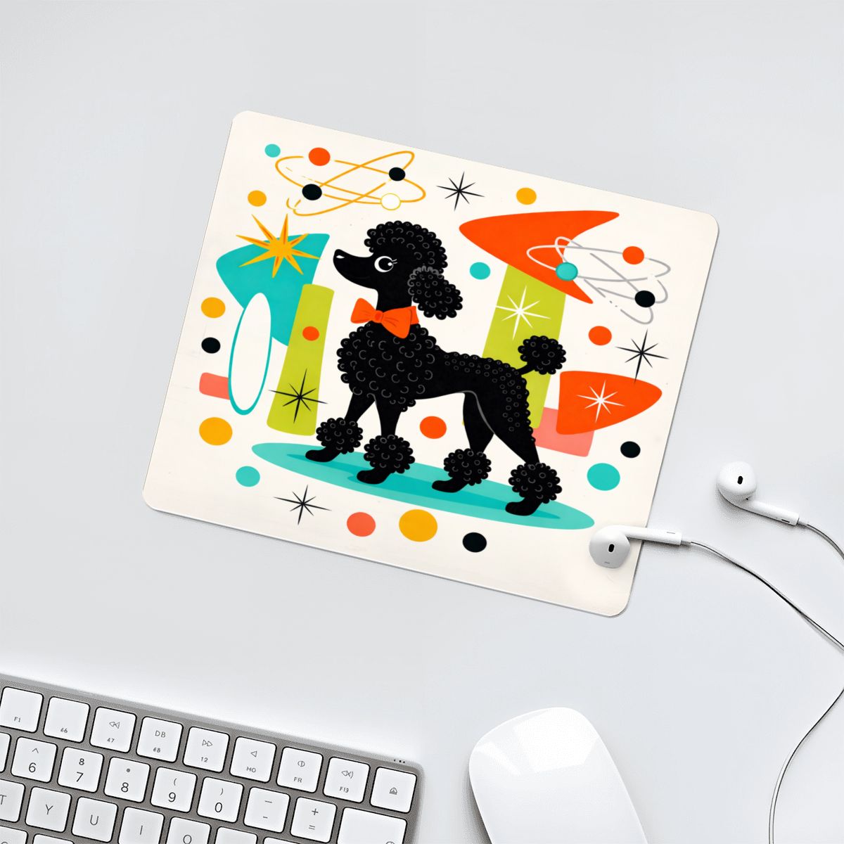 🐩 Atomic Poodle Mouse Pad – Non-Slip Sublimated Desk Mat