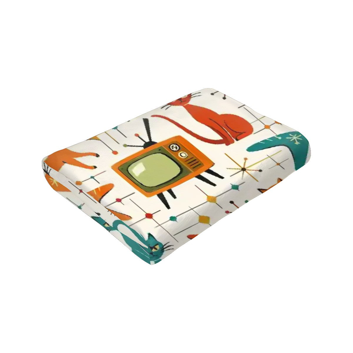 🐾 Atomic Kitsch Flannel Throw Blanket – Retro Cats & TVs Edition (Vertical)