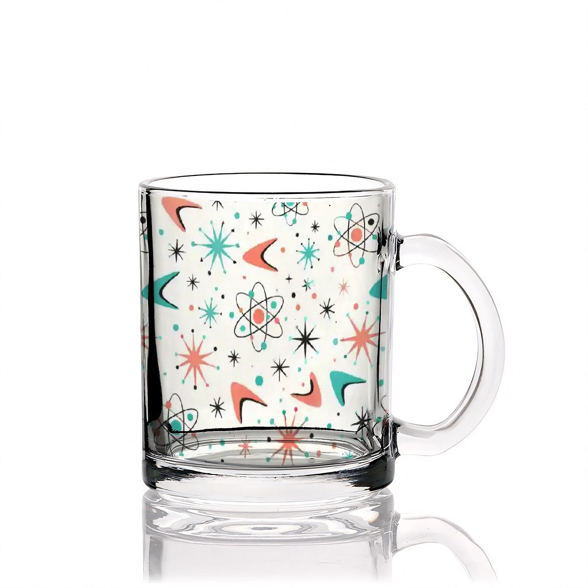 ☕ Atomic Kitsch Glass Coffee Cup – 12oz Retro Starburst Edition