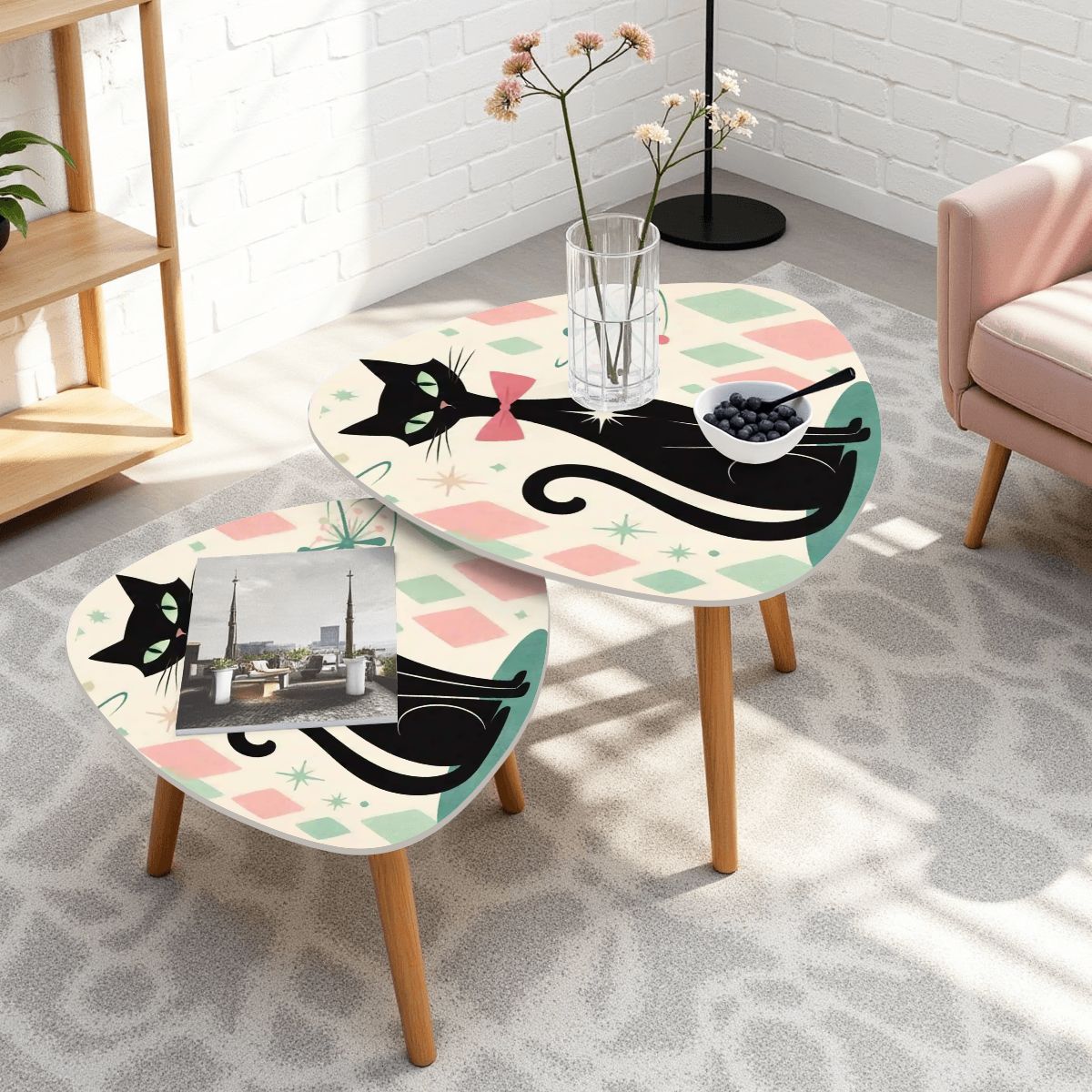 🐾 Atomic Cat Triangle Side Table – MCM Accent Piece (Made in USA)