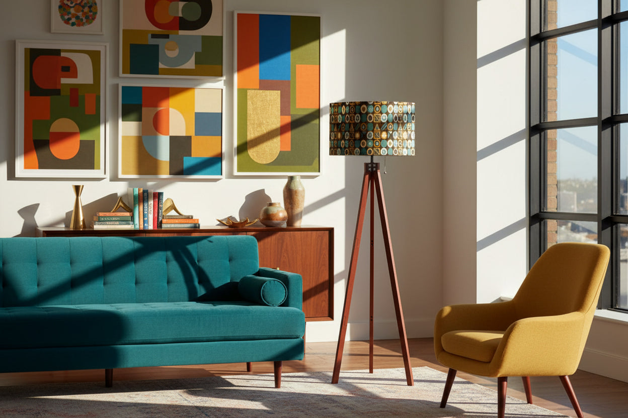 Mid-Century Bauhaus Geo Tripod Floor Lamp | Made in USA | Smart LED & Remote