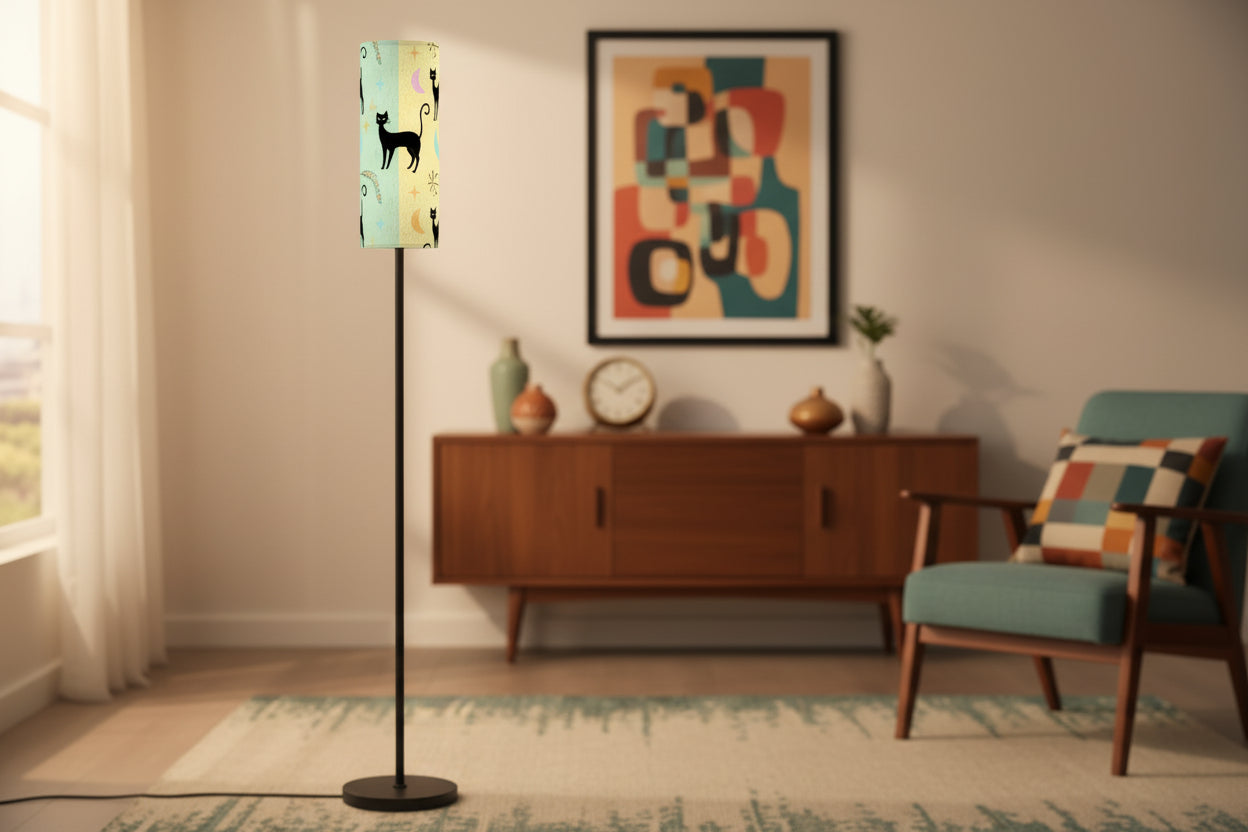 🛋️ Atomic Kitsch Floor Lamp – Black Cat Standing Lamp (Made in USA)