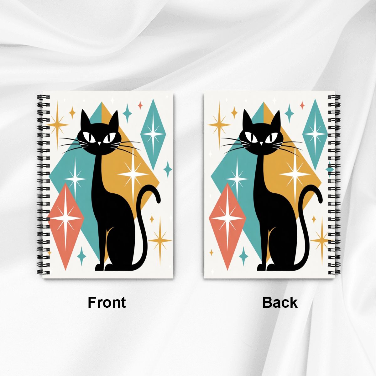 📓 Atomic Kitsch Spiral Notebook – Black Cat Geometry Edition