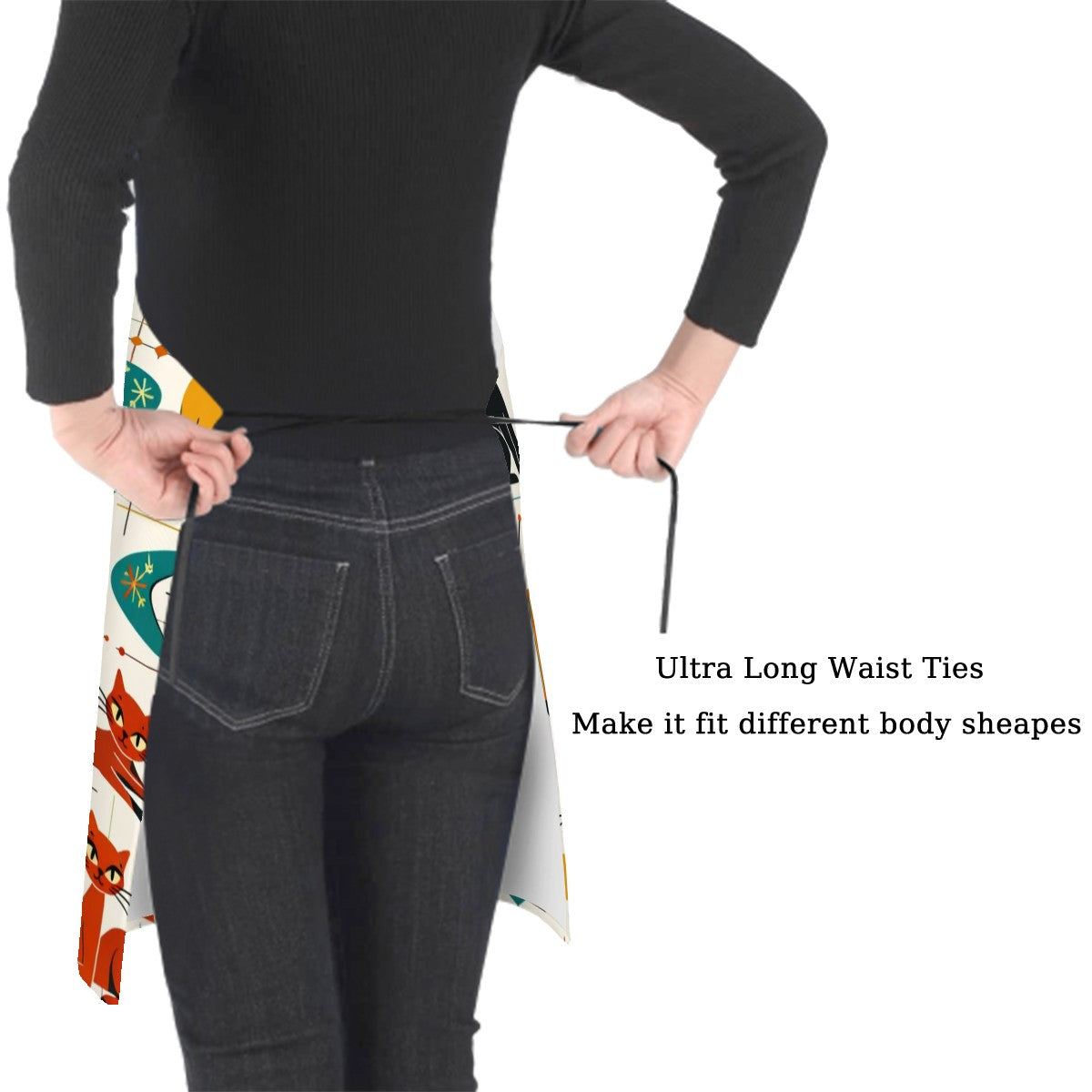 🎸 Atomic Kitsch Waterproof Apron – Retro Cats, TVs &amp; Guitars Edition