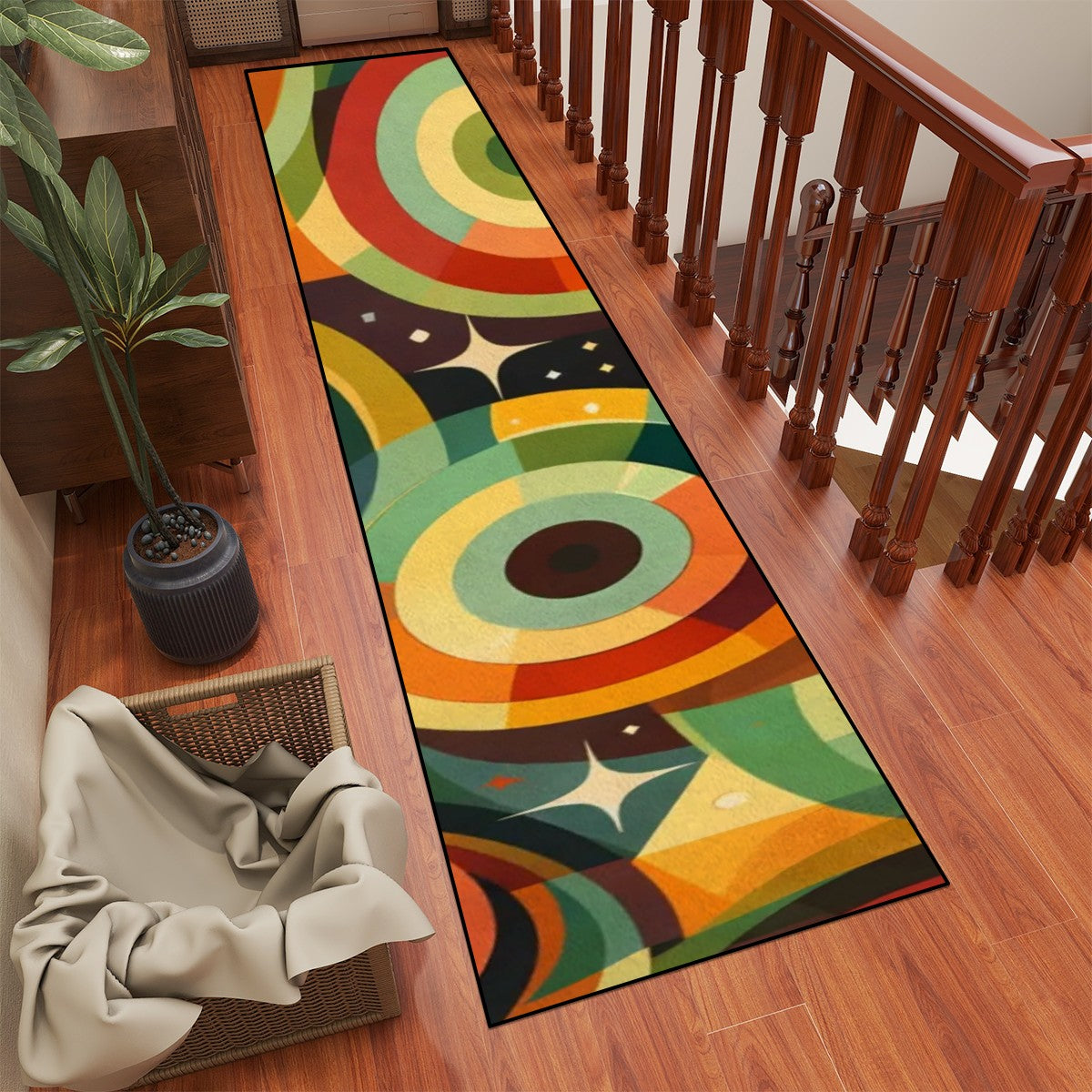 Retro Rings & Starbursts Runner Rug - Groove Your Hallways!