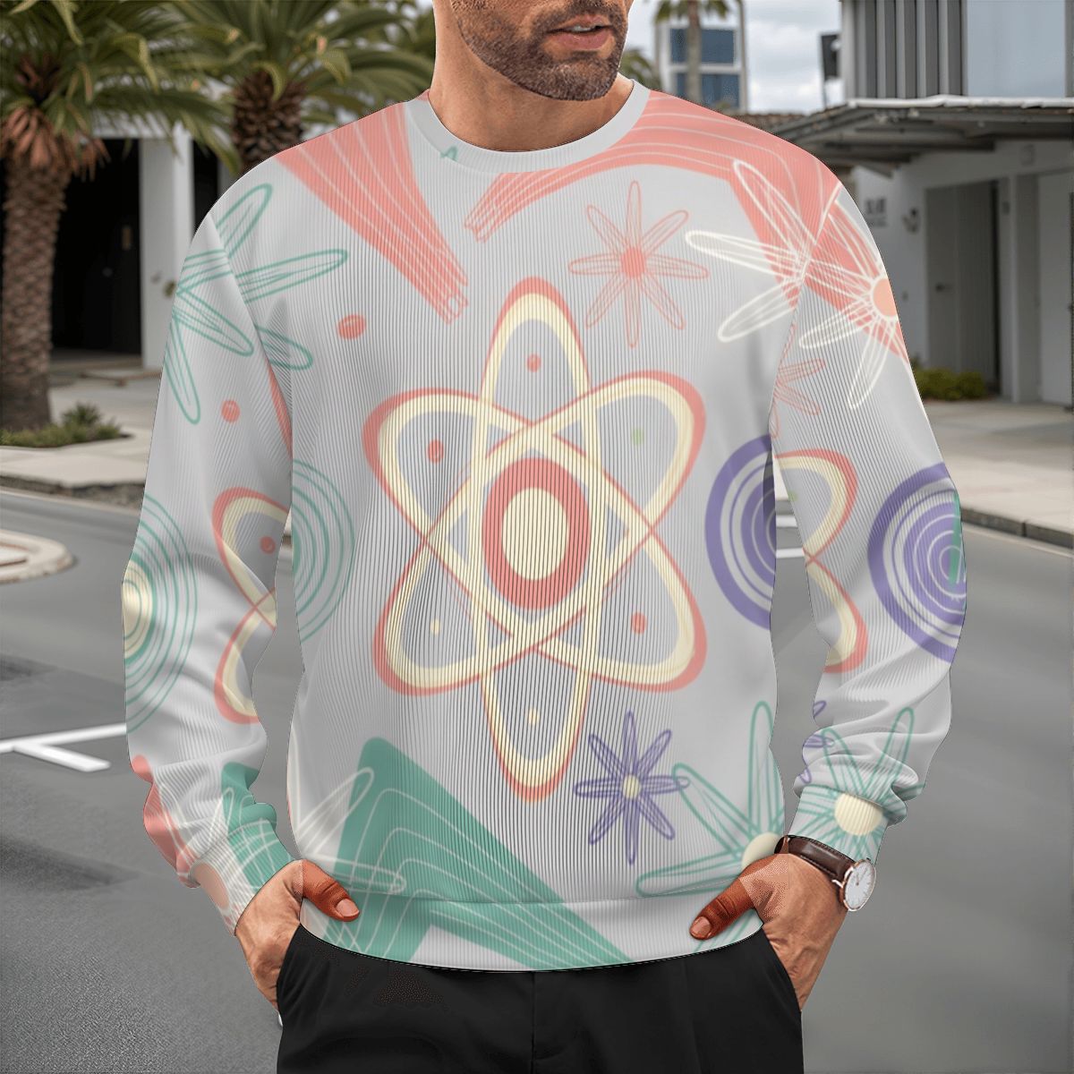 Groovy Atomic Age Oversized Pullover Sweater - Embrace Retro Cool!